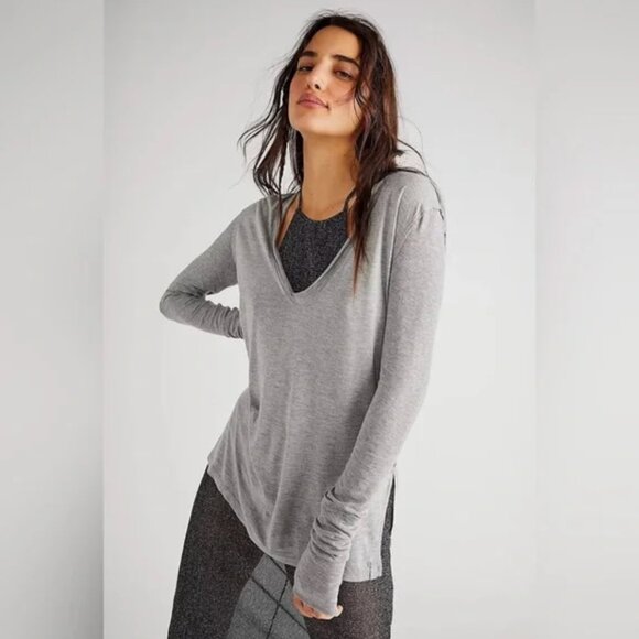 NWOT Free People We The Free Fresh and Clean Long Sleeve Top Heather Gray Size S - Picture 1 of 10